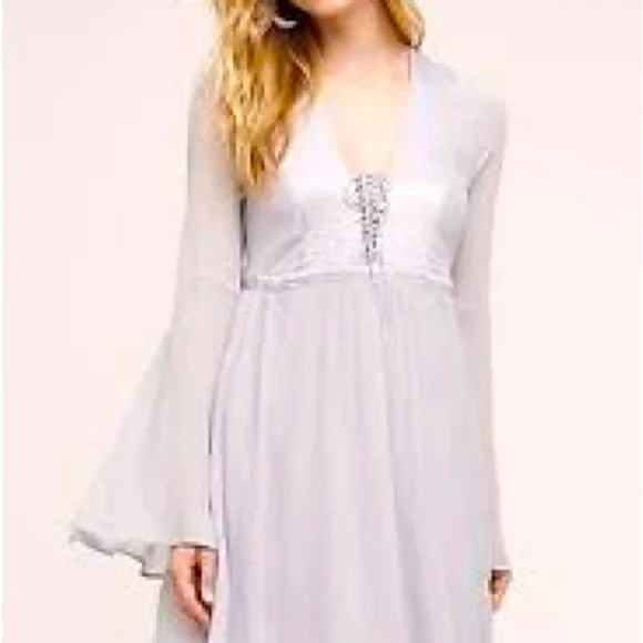 Anthropologie Ghost London Pale Blue Dress with Bell Sleeves - Picture 4 of 12